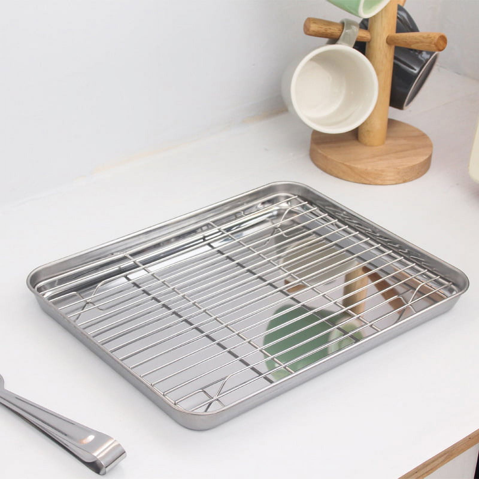  2Pcs Stainless Steel Baking Sheet With Rack,Cookie Sheets and  Non-stick Cooling Rack,Food Grade Baking Pan Tray For Oven,Extra Rectangle  Size Baking sheet,Warp Resistant&Heavy Duty&Non Toxic (XL): Home & Kitchen