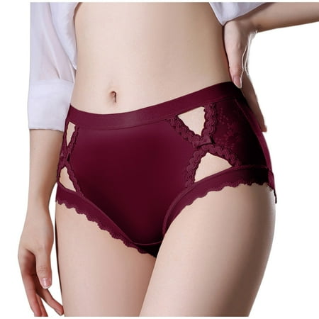 ameIAEA Women Lace Satin Silk Panties Hollow Out Stretchy Underwear Mid Waist Breathable Bikini Briefs