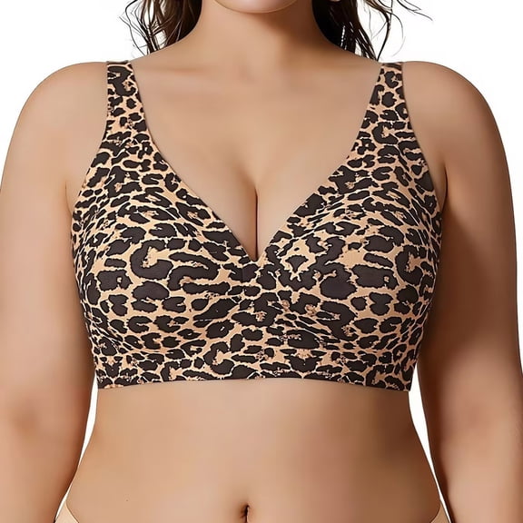 Miorin Under $5 Wireless Bras for Women, Deep V‑Neck No‑Underwire Comfort Bra with Wide Vest‑Style Straps, Full‑Coverage Breathable Supportive Full‑Figure Plus‑Size Bralette Comfy Push Up Tshirt Bras