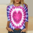 thumbnail image 2 of Womens Tie Dye Shirts Flower Print Top Color Gradient Blouses Crew Neck Tshirt Summer Casual Tee 3/4 Sleeve Tee Rainbow Tops 2025 Trendy Outfits, 2 of 5