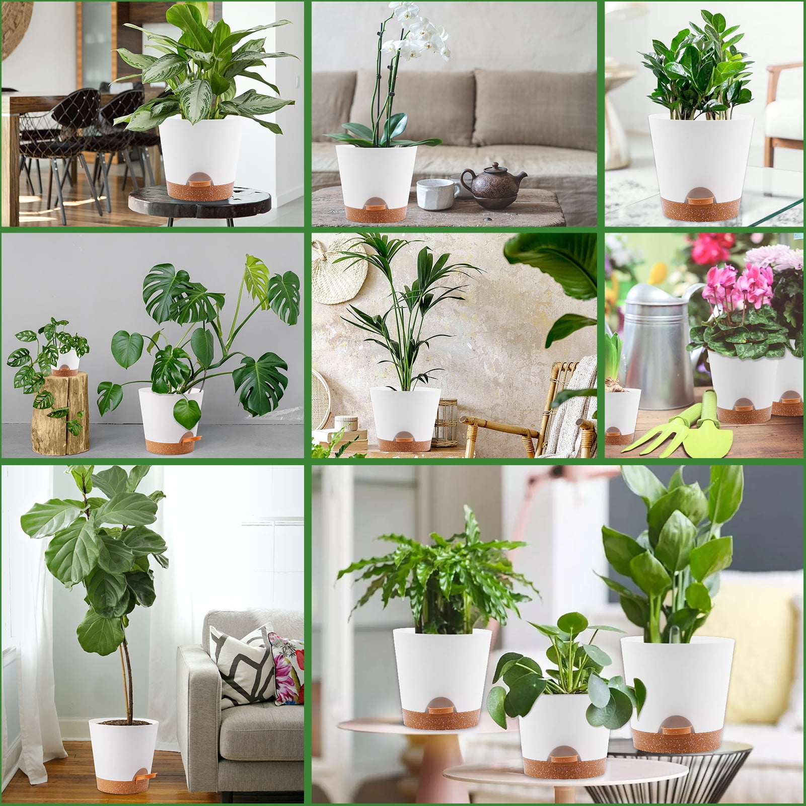 Remiawy Self Watering Plant Pots with Drainage Hole, 8/7/6.5/6/5.5/5 Inch Self Watering Planters for Indoor Outdoor Plants , White Plastic Flower Pots 6 Packs