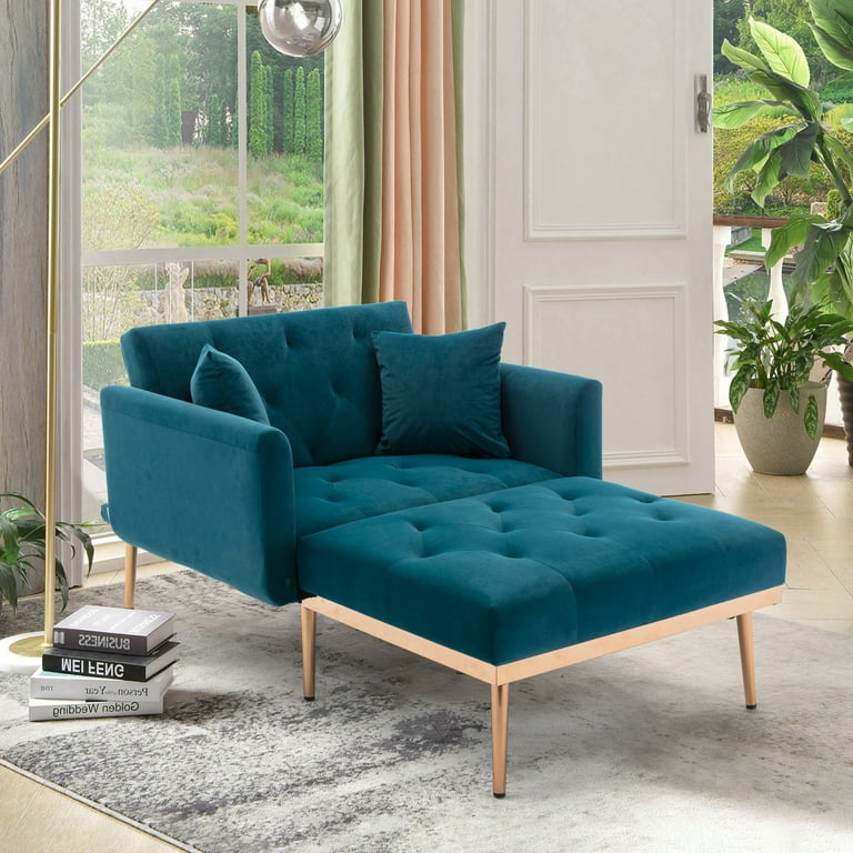 Velvet 2 in 1 Chaise Lounge Chair Indoor Modern Single Sofa Bed
