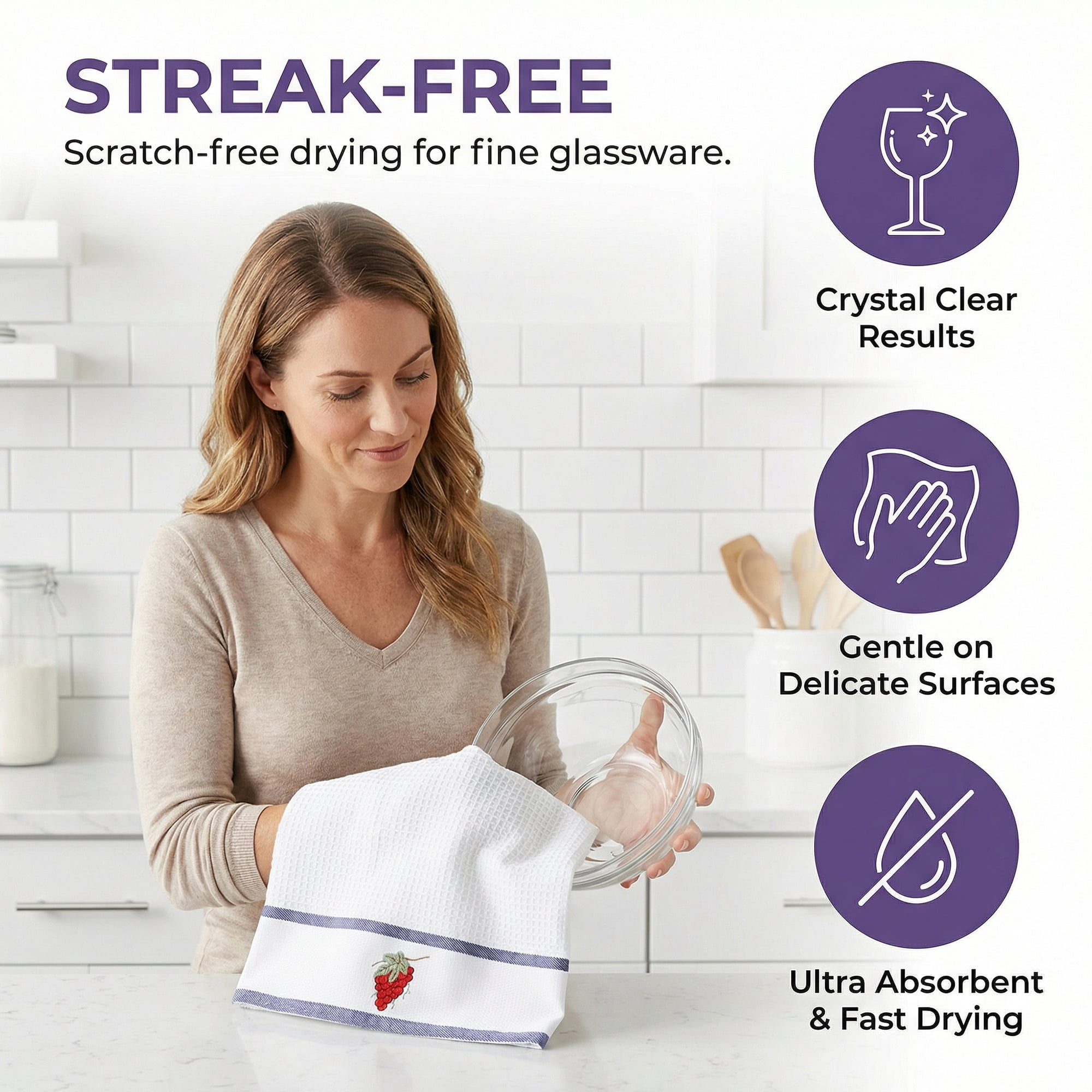 Unique Bargains 4 Pack Cotton Absorbent Dish Towels White Grapes/White Carrots 25" x 15"
