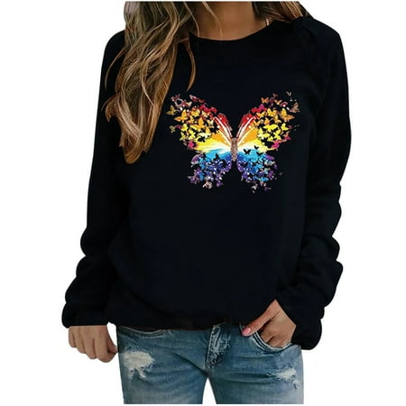 

koaiezne Winter Womens Casual Tops Ladies Butterfly Print Sweatshirt Blouse Tee Sweater Long Shirts for Women Quarter Sleeve Maternity Shirt