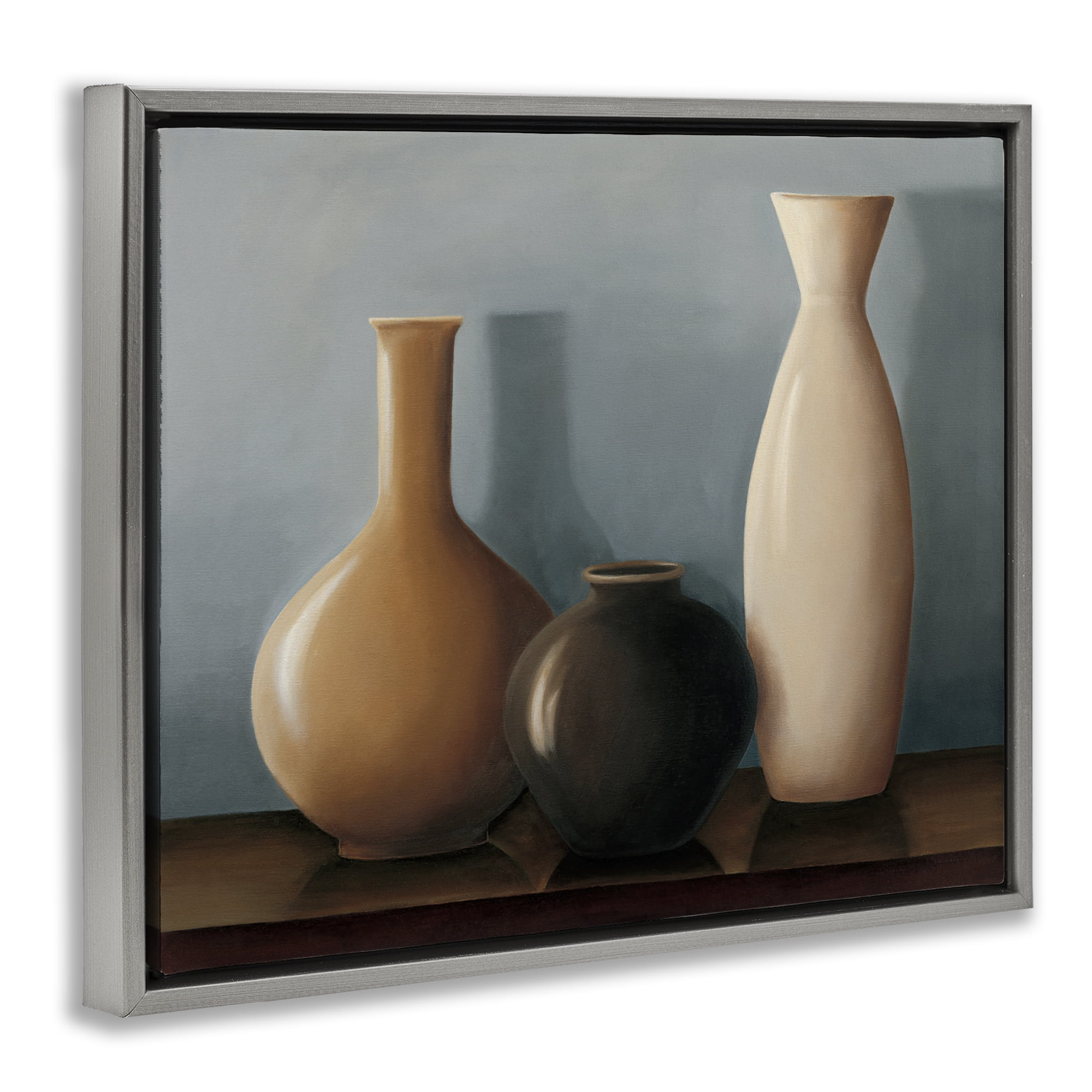 Stupell Industries Rustic Pottery Still Life Furniture Painting Gray Floater Framed Canvas Art Print Wall Art, 21 x 17