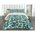 thumbnail image 3 of Ambesonne Shabby Flora Quilted Bedspread Set 3 Pcs, Flower Bloom Spring, Queen Size, Teal Cream, 3 of 5