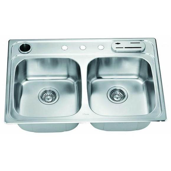 Dawn Kitchen & Bath AST3322 33 in. L Top Mount Equal Double Bowl - 20 Gauge