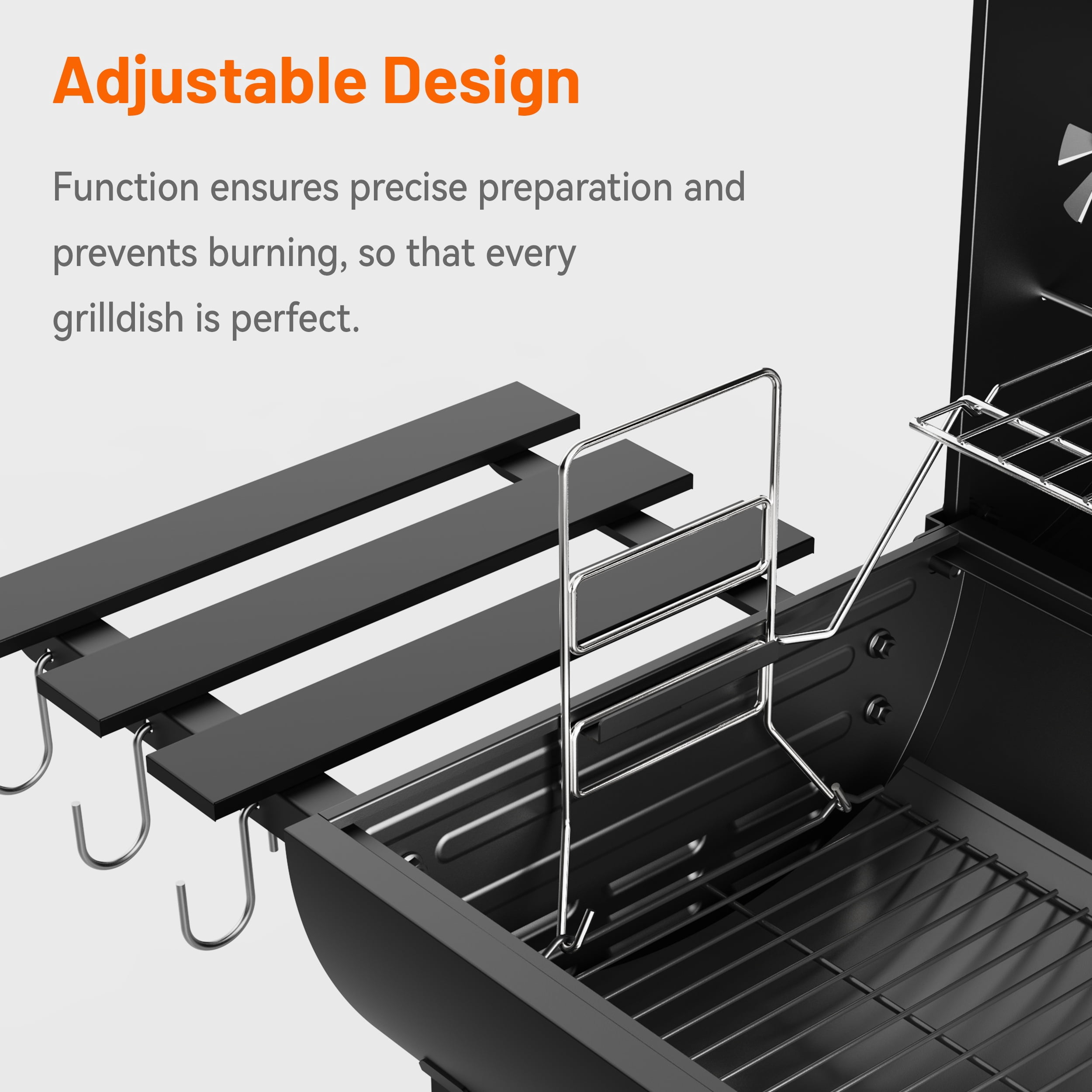 KEYO GRILL 537 SQ in Charcoal Grill with Adjustable Height Charcoal Pan, Foldable Side Shelf for Backyard, Black