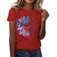 thumbnail image 4 of T-shirts pour Femmes Décontracté Imprimé Lettre Manches Courtes Col Rond T-Shirt Loisirs Hauts Tee Shirt Course Femme Rouge G, 4 of 5