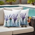 thumbnail image 4 of Spring Floral Outdoor Waterproof Pillow Covers, Botanical Lavender Flower in Vase Decorative Square Throw Pillowcase Sofa Cushion Sham for Patio/Couch/Chair, 24"x24" 2 Pack, 4 of 8