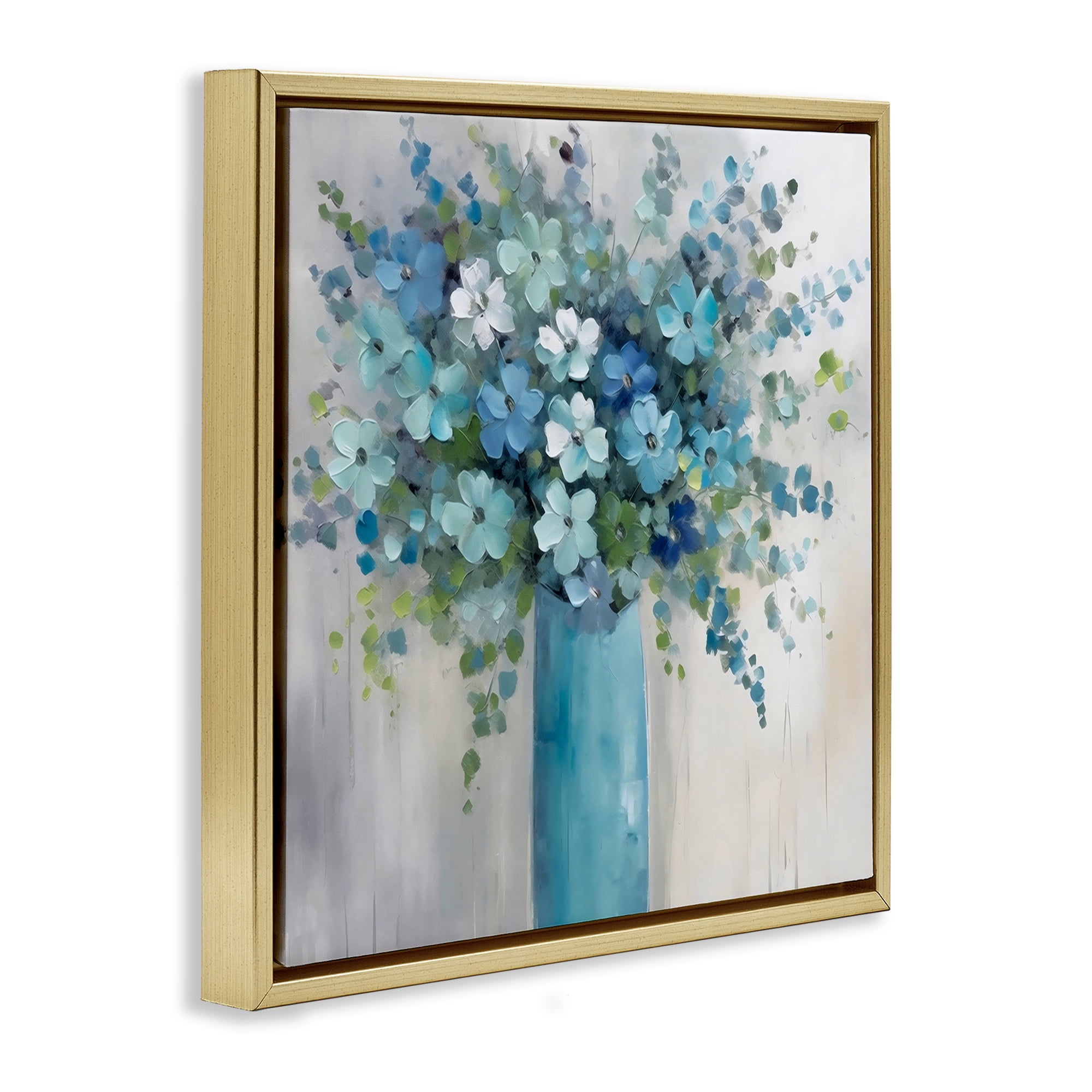Stupell Industries Indigo Bouquet in Blue Vase Gold Framed Floater Canvas Wall Art, design by Creative Studio