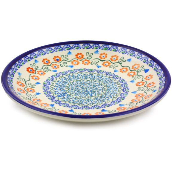 Polish Pottery 8½-inch Dessert Plate (Tulip Vines Theme) Hand Painted in Boleslawiec, Poland Certificate of Authenticity