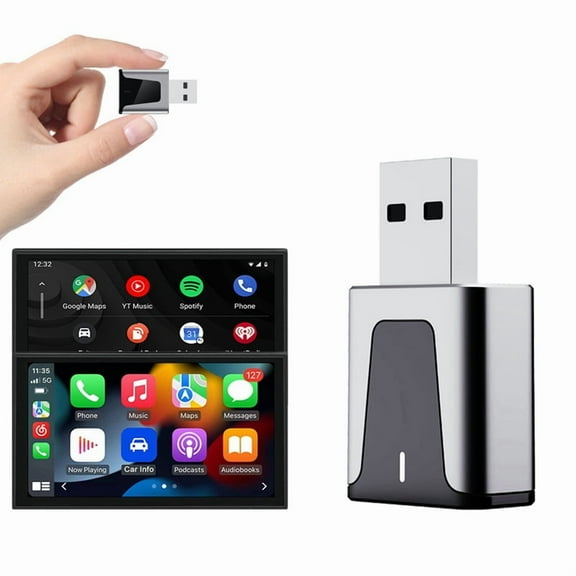 Mini Wireless CarPlay Adapter, 2 in 1 Wireless CarPlay & Android Auto Adapter Converts Factory Wired CarPlay to Wireless,1 x Wireless CarPlay Android Auto Adapter,Black&Silver