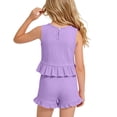 thumbnail image 6 of Amidoa Girls 2 Piece Outfits Summer Clothes Tank Top Sleeveless Solid Color Cute T-Shirt and Casual Shorts Kids Clothing Sets Purple Size 6, 6 of 9