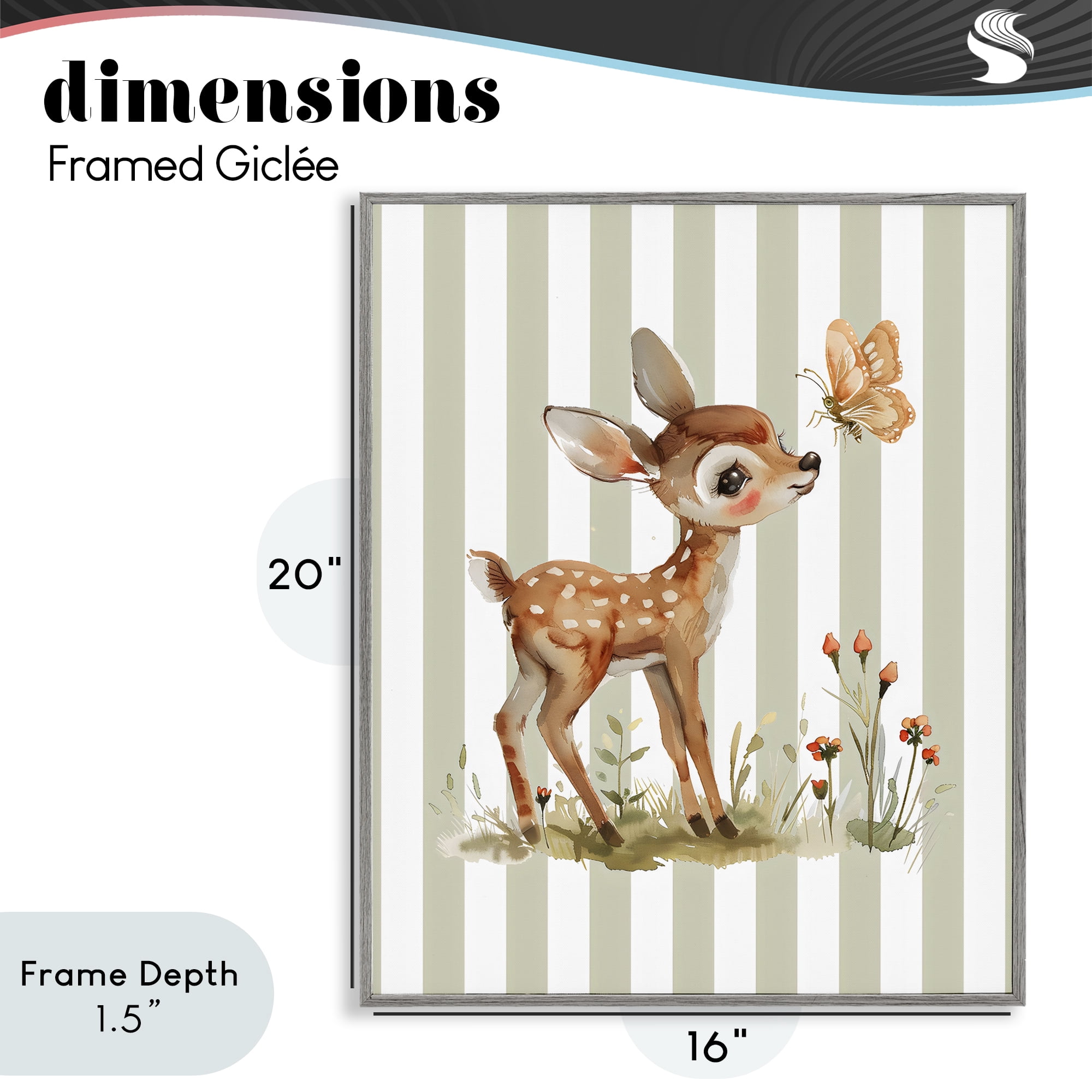 Stupell Industries Baby Deer with Butterfly Gray Framed Giclee Art, design by LSR Design Studio