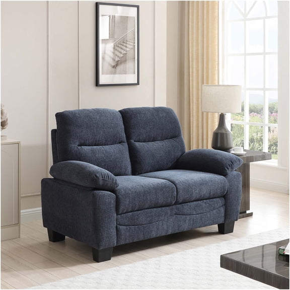 JERFIT Blue Upholstered Loveseat Sofa for Small Spaces, Modern Chenille Fabric 2-Seater Couch with Removable Cushions