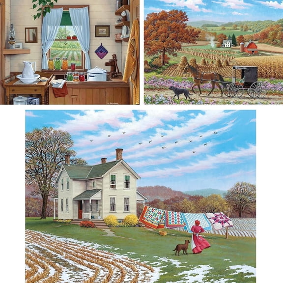 Bits and Pieces Jigsaw Puzzles John Sloane Classic Country Farm Scenes Large Piece 3 Pack 18" x 24"