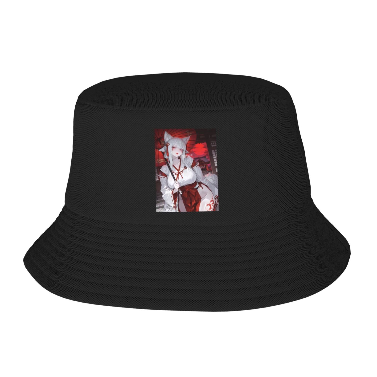 Anime Japan Fox Girl And Red Sun Bucket Hat For Womens And Mens Outdoor Beach Fisherman Hat Sun Hat