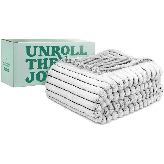 Green Orange 50" x 60" Fleece Throw Blanket in Stylish Gift Box, Black & White Striped Color - Soft, Lightweight Plush Throw for Women, Men & Kids