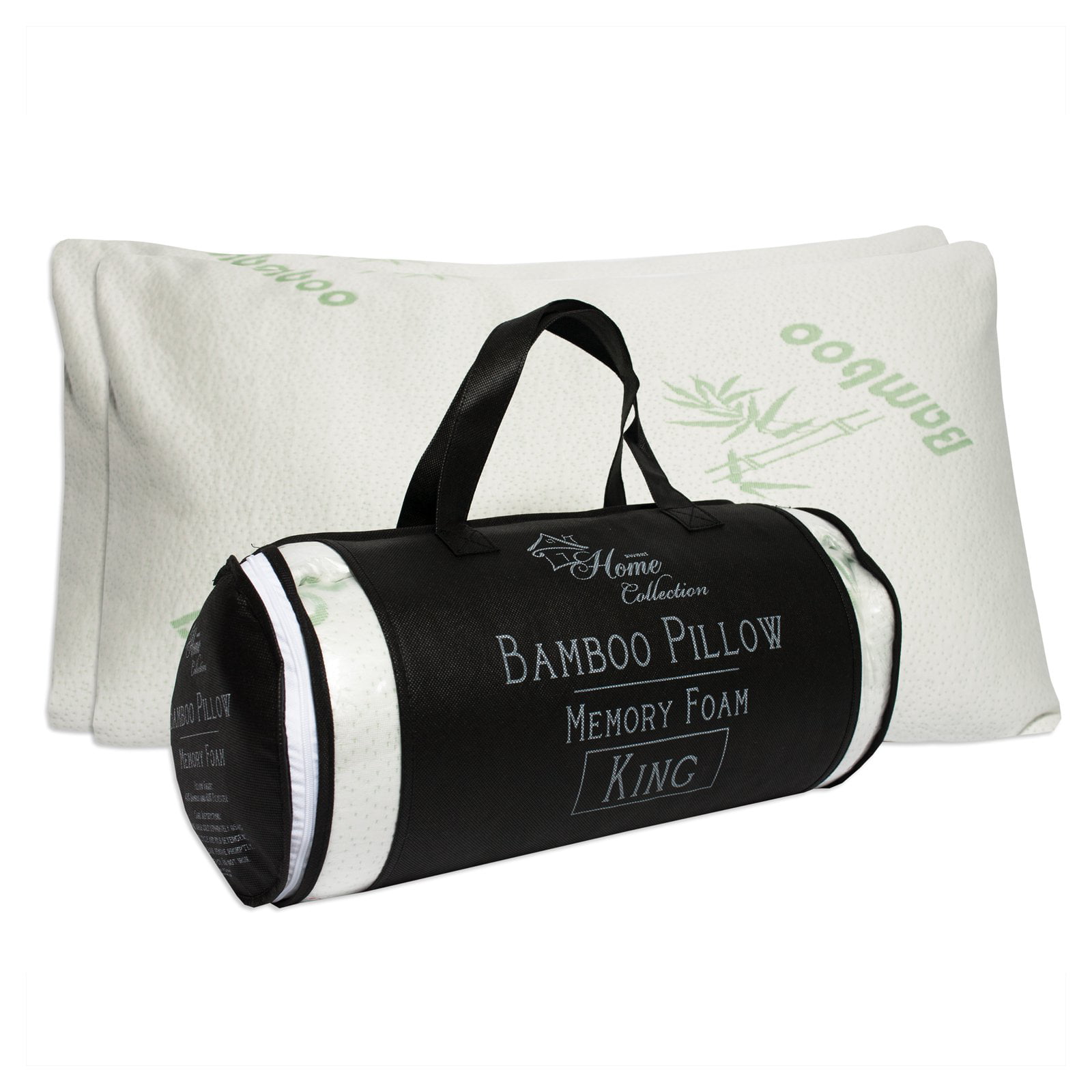 Premium Bamboo Memory Foam Bed Pillow Queen Size Hypoallergenic w/Carry Bag 