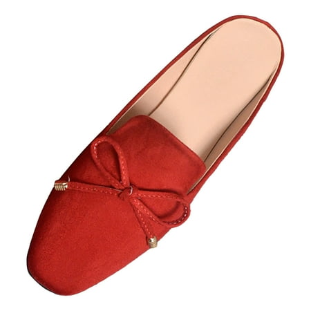 

eczipvz Women s Round Toe Ballet Flats Comfortable Bow Dressy Flats Shoes for Women (Red 8)
