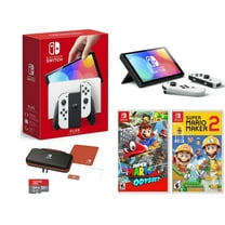 Nintendo Switch OLED Model White Joy Con 64GB Console HD Screen - Bundle - Super Mario Odyssey   Super Mario Maker 2   PowerA Nintendo Switch Case And Protector   64GB MicroSD Included