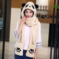 thumbnail image 7 of XIAOCHA Womens Panda‑Print Hooded Scarf Hat Plush Hats for Fall Winter Walk Hoodedscrafthats,Beige, 7 of 7