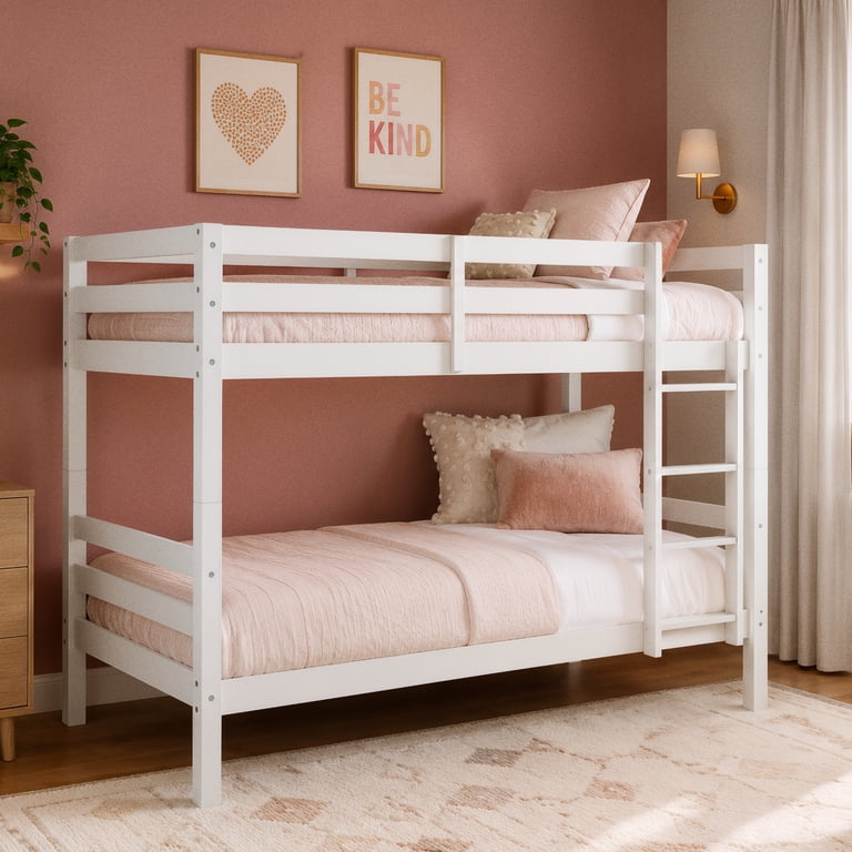 HH2Home Essentials Campbell Wood Twin over Twin Bunk Bed, White