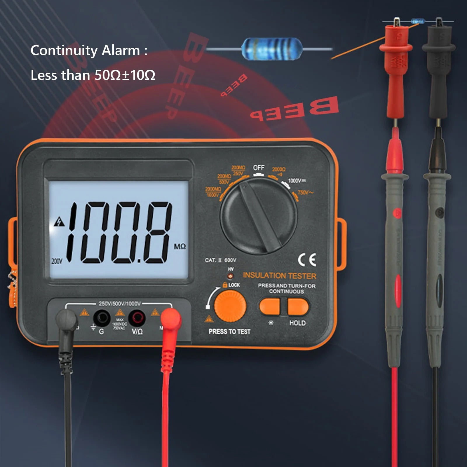Digital Megometer Meter Insulation Tester DCV ACV Resistance 0-2000M High Voltage Portable Multimeter DC 250/500/1000V AC 750V ,Accurate and Speed