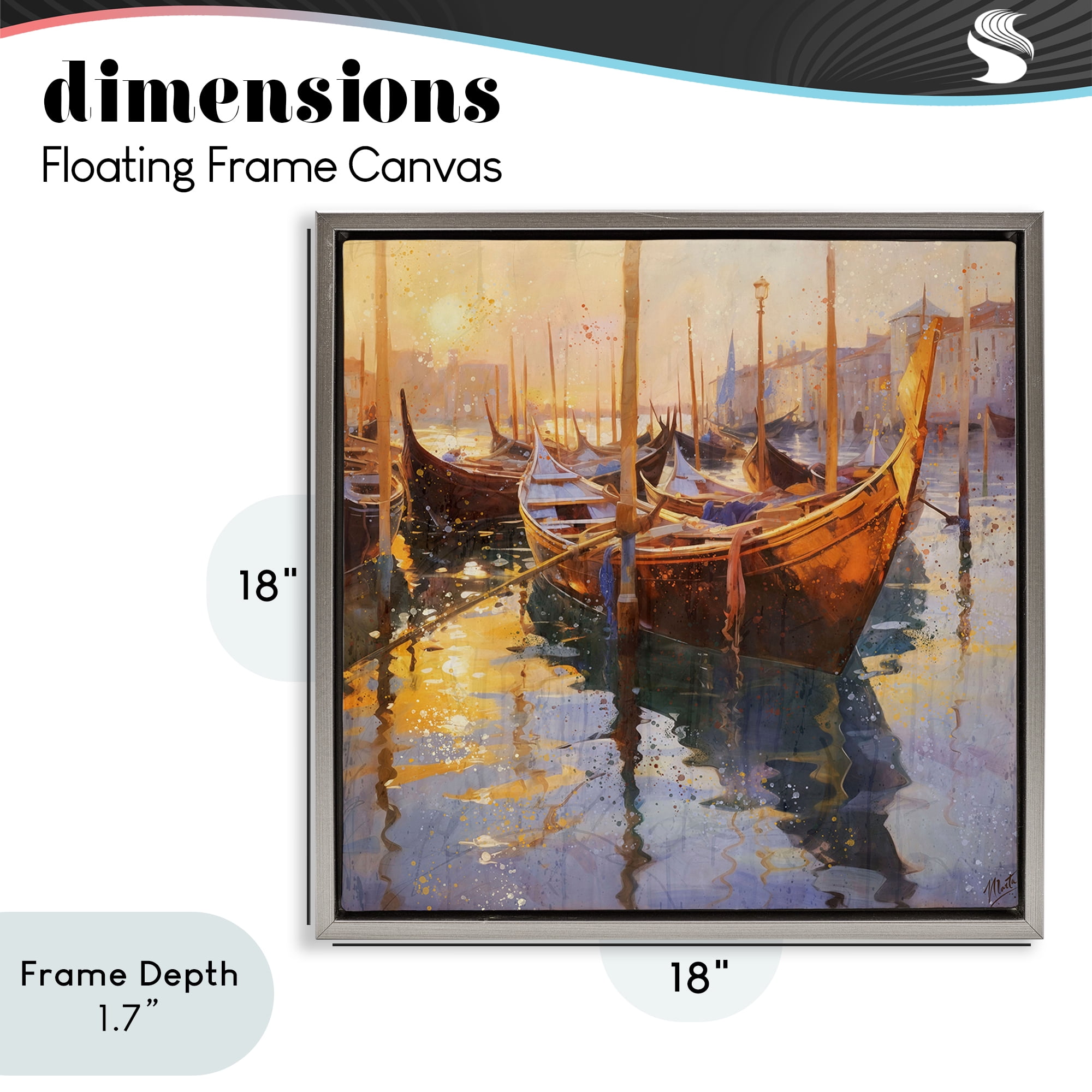 Stupell Industries Venetian Gondolas in Golden Light Gray Framed Floater Canvas Wall Art, design by Marta Wiley