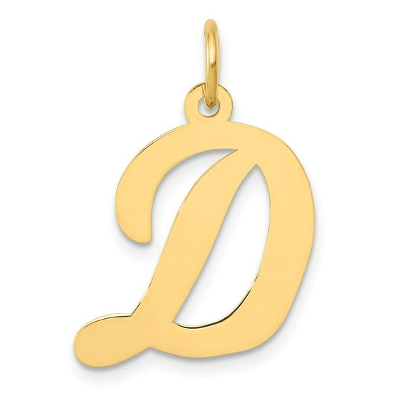 14K Yellow Gold Charm Pendant Themed 22 mm 17 Large Script Initial D