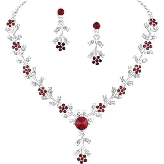 Parshwa Creations Indian Women's Silver Plated Bollywood Fashion Alloy Jewelry Set, Rhinestone, Crystal Studed Prom Party Accessories Wedding Bride Earrings Necklace Set,Gift For Her Jewelry