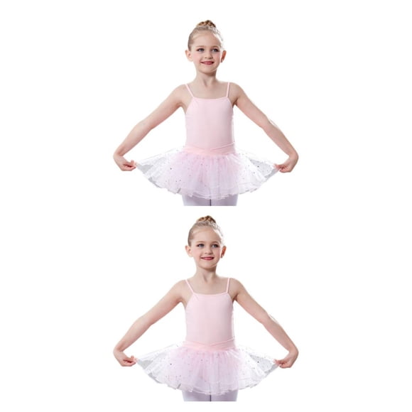 Sonducket Traje de ballet de color sólido de diseño simple de niña de verano Traje de entrenamiento de baile para niños con Ropa rosa Rosa 130cm 2Conjunto