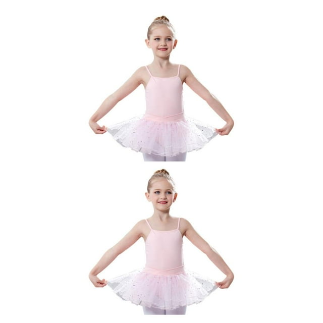 Sonducket Traje de ballet de color sólido para niña de verano Traje de entrenamiento de baile para niños con Ropa Regalo de cumpleaños Rosa 140cm 2piezas