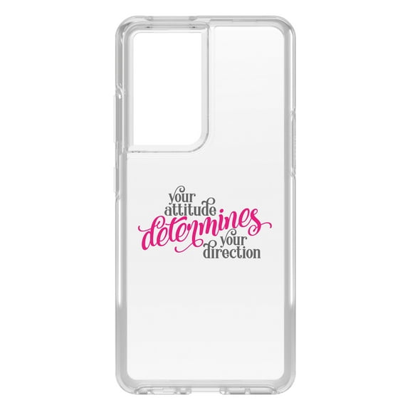 DistinctInk Clear Shockproof Hybrid Case for Galaxy S21 ULTRA 5G (6.8" Screen) - TPU Bumper Acrylic Back Tempered Glass Screen Protector - Your Attitude Determines Your Direction