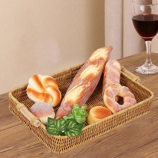 Cesta de almacenamiento tejida para organizar bandeja de servicio, organizador de alimentos tejido a mano, rectangular, para decoración de mesa de