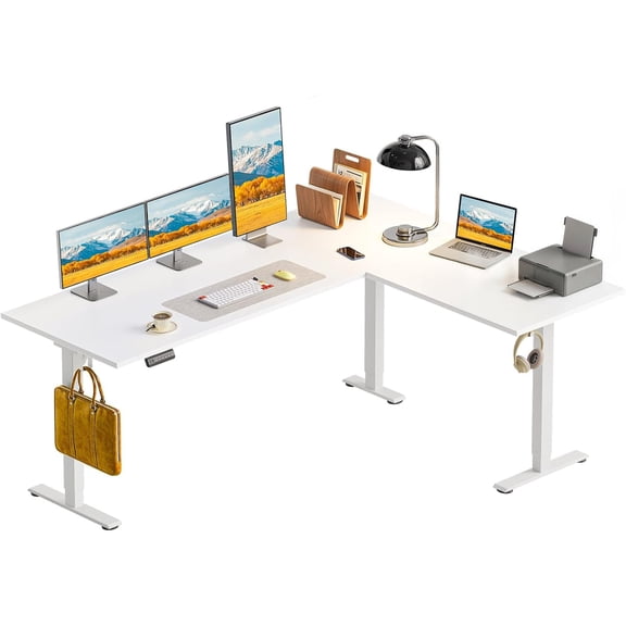 ZCB LIKE HOME 63 Inch Reversible L Shaped Electric Standing Desk, Height Adjustable Corner Stand up Desk, Ergonomic Large Lift Computer Table for Home, Office, Workstation, White