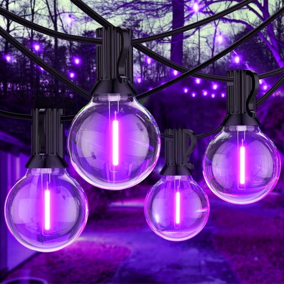 G40 LED Outdoor Halloween String Lights | 26FT Patio Lights with 12 1 Purple Shatterproof Edison Bulbs (1 Spare) | Connectable, Dimmable | UL IP44 Waterproof | for Backyard, Porch Decor