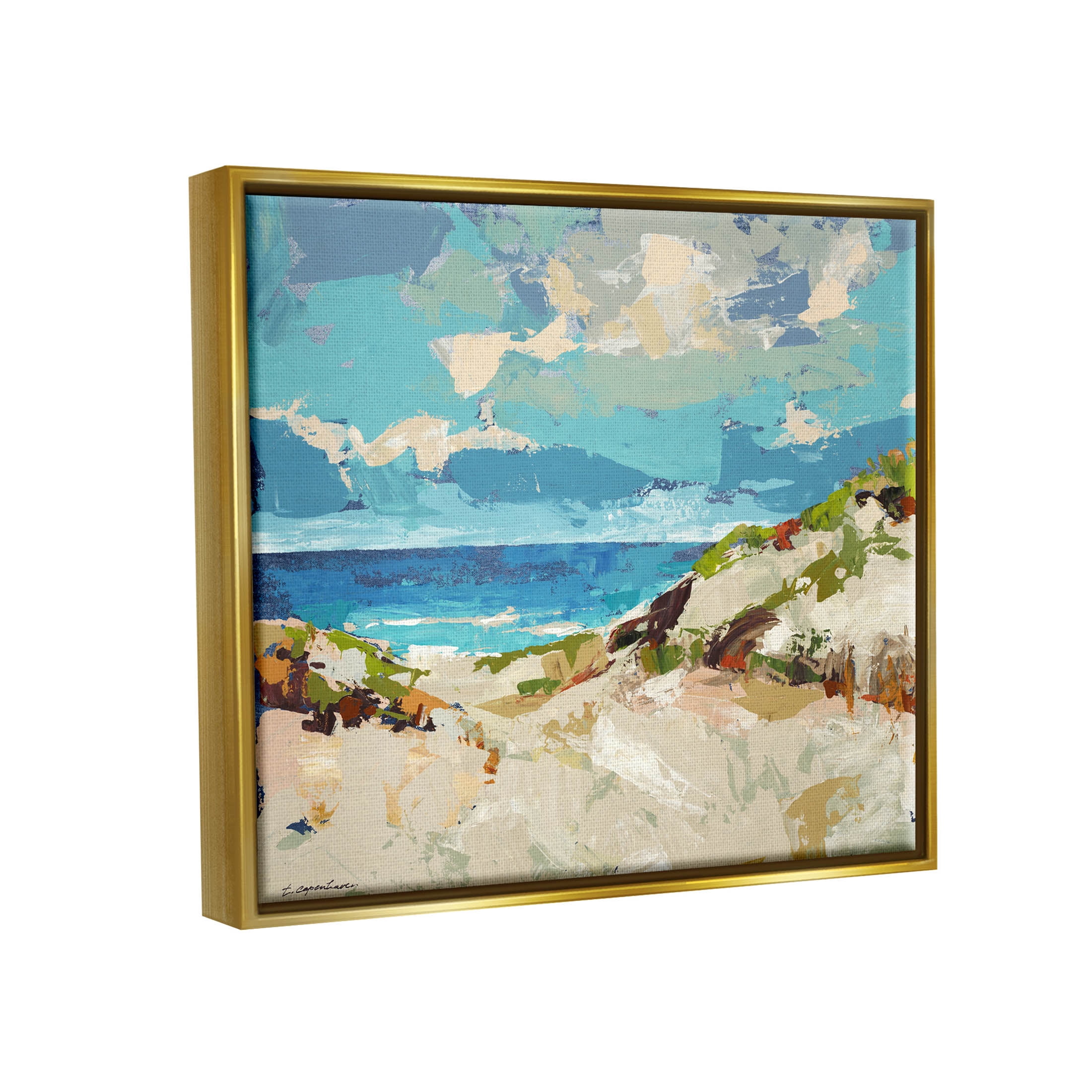 Abstract Beach Sky Landscape Landscape Painting Metallic Gold Framed Art Print Wall Art