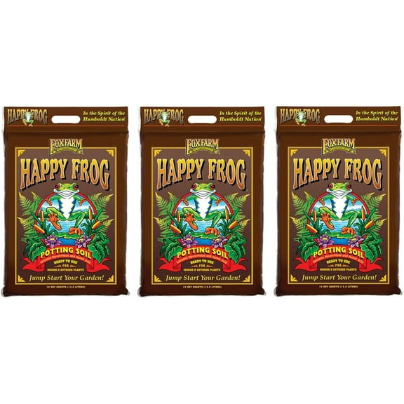 FoxFarm FX14054 Happy Frog Nutrient Rich and pH Adjusted Rapid Growth Garden Potting Soil Mix is Ready to Use, 12 Quart 3 Pack