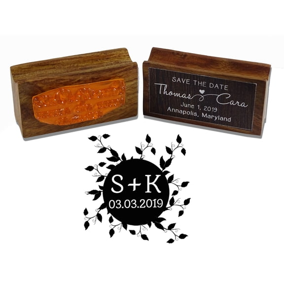 Printtoo Custom Save The Date Personalized Wedding Announcement With Leafs Wood Mounted Rubber Stamp