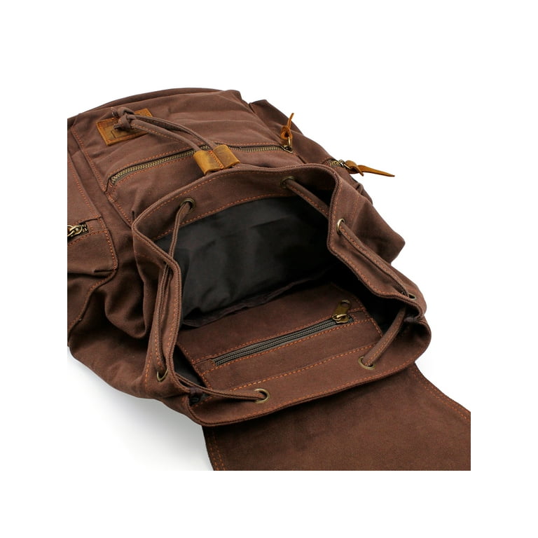 Leather-Trim Canvas Backpack