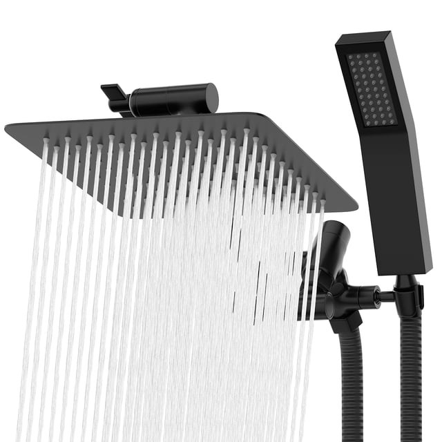 All Metal Shower Head 10 Dual Square Shower Head With Handheld Wand 71in Hose Set, High Pressure Rain Shower Heads combo, 3-Way Diverter Rainfall Showerhead with Adjustable Extension Arm