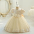 thumbnail image 4 of YWDJ Flower Girl Dress Lace Toddler Girls Girls Childrens Short Sleeve Lace Bow Mesh Dress Gauze Dress Princess Dress Beige 6 Months, 4 of 5