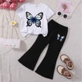 thumbnail image 2 of Leey-World Girls Outfits Toddler Clothes Sweet Summer Set Flutter Sleeve Top Flare Pants(A,2-3 Years), 2 of 4