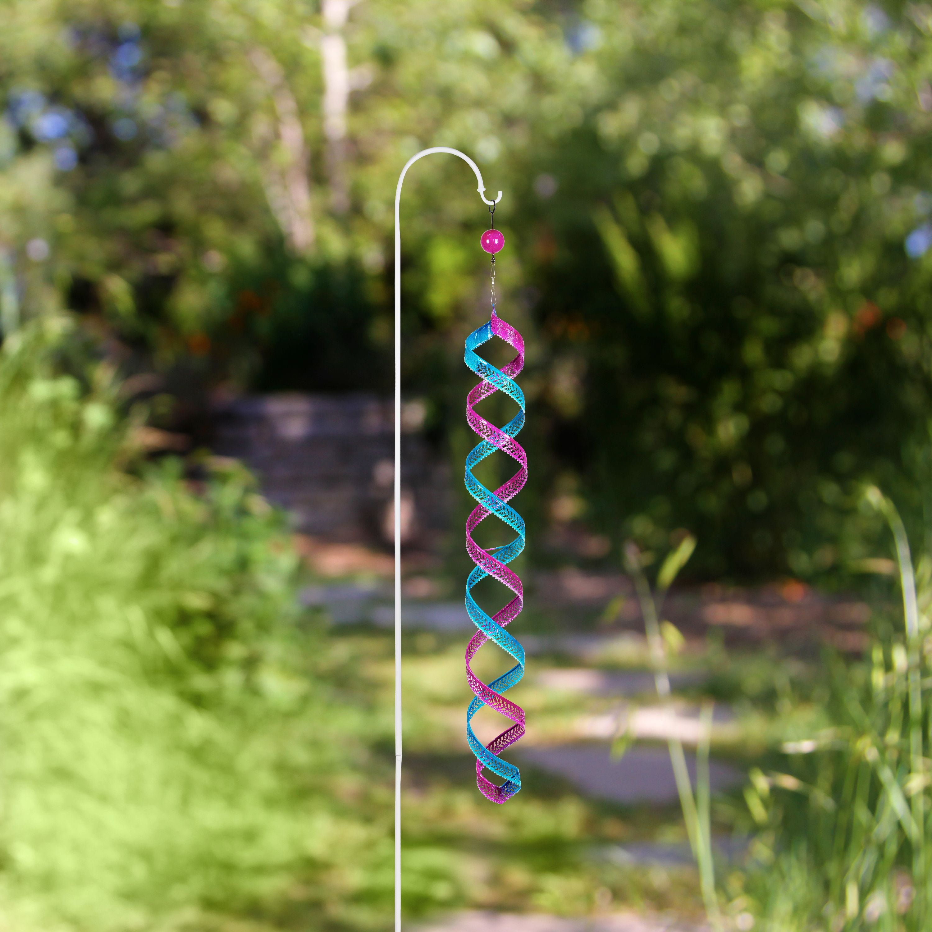 Alpine Blue and Purple Hanging Metal Wind Spinner Décor, 44 Inch Tall