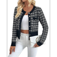 thumbnail image 2 of Womens - Blazer à Carreaux Habillé Décontracté Bouton devant Cardigan Col Rond Manches Longues Texture Tricot Vestes, 2 of 9