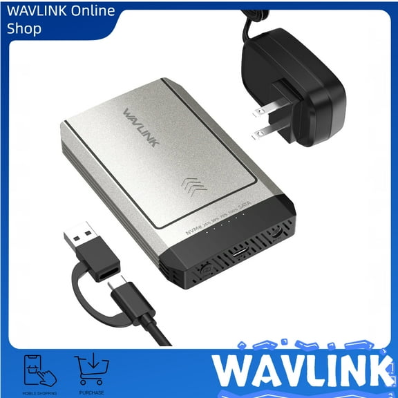 WAVLINK Hard Drives Enclosure, Compatible with NVMe, M.2 Duplicator Dual-Bay Offline Clone, 10Gbps USB-C(USB3.2 Gen 2x1), Supports NVMe and AHCI, up to 8TB