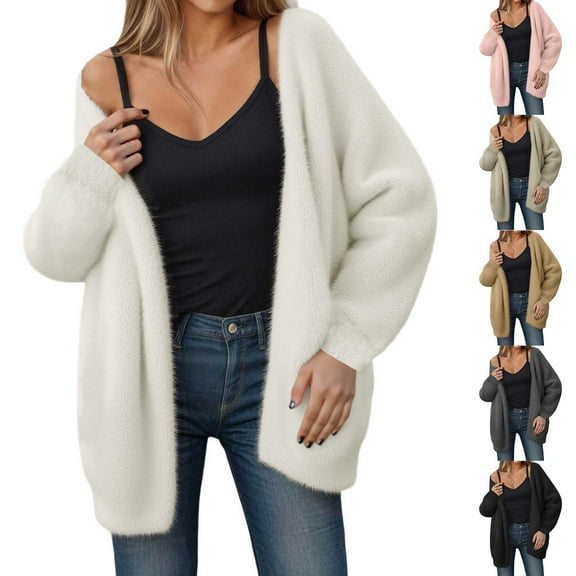 Gyexs Women Open Front Cardigans Trendy Fall Long Sleeve Drop Shoulder Soft Knit Slouchy Sweater Winter Outerwear 2025 (White, Size One Size)