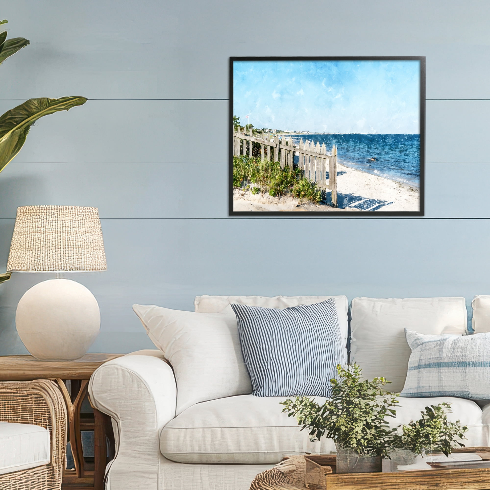 Stupell Industries Beach Pickets View Black Framed Giclee Art, design by Kim Curinga